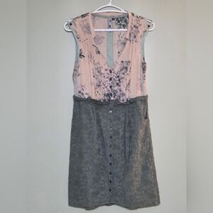 Green+Tan Vintage Purple Floral Fairycore Cottagecore Boho Dress - Sz Small